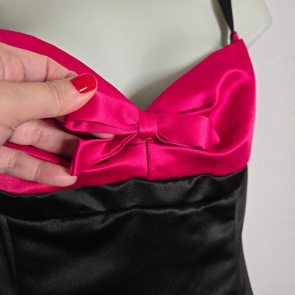 Vintage 90s Jessica McClintock Gunne Sax Black Pink Satin Formal Dress Prom Bow - Picture 5 of 16